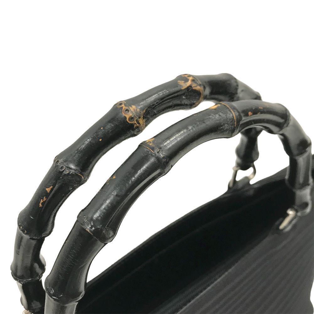 Gucci Bamboo Shoulder Bag Diagonal Black Canvas Enamel Detachable Strap - Picture 13 of 16